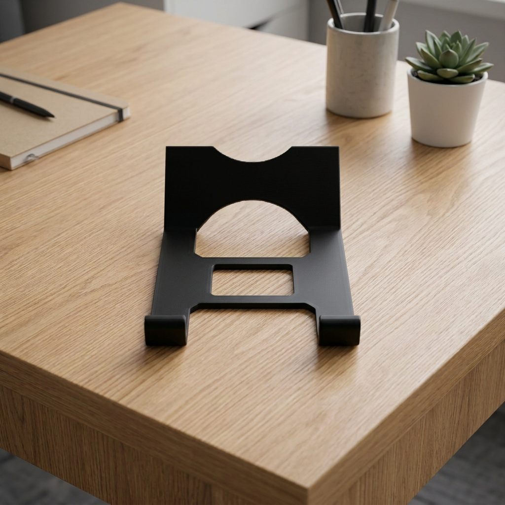 Soporte para celular debajo del monitor, color to %Negro% Smooth the print lines a bit, modern bambulab PLA print..