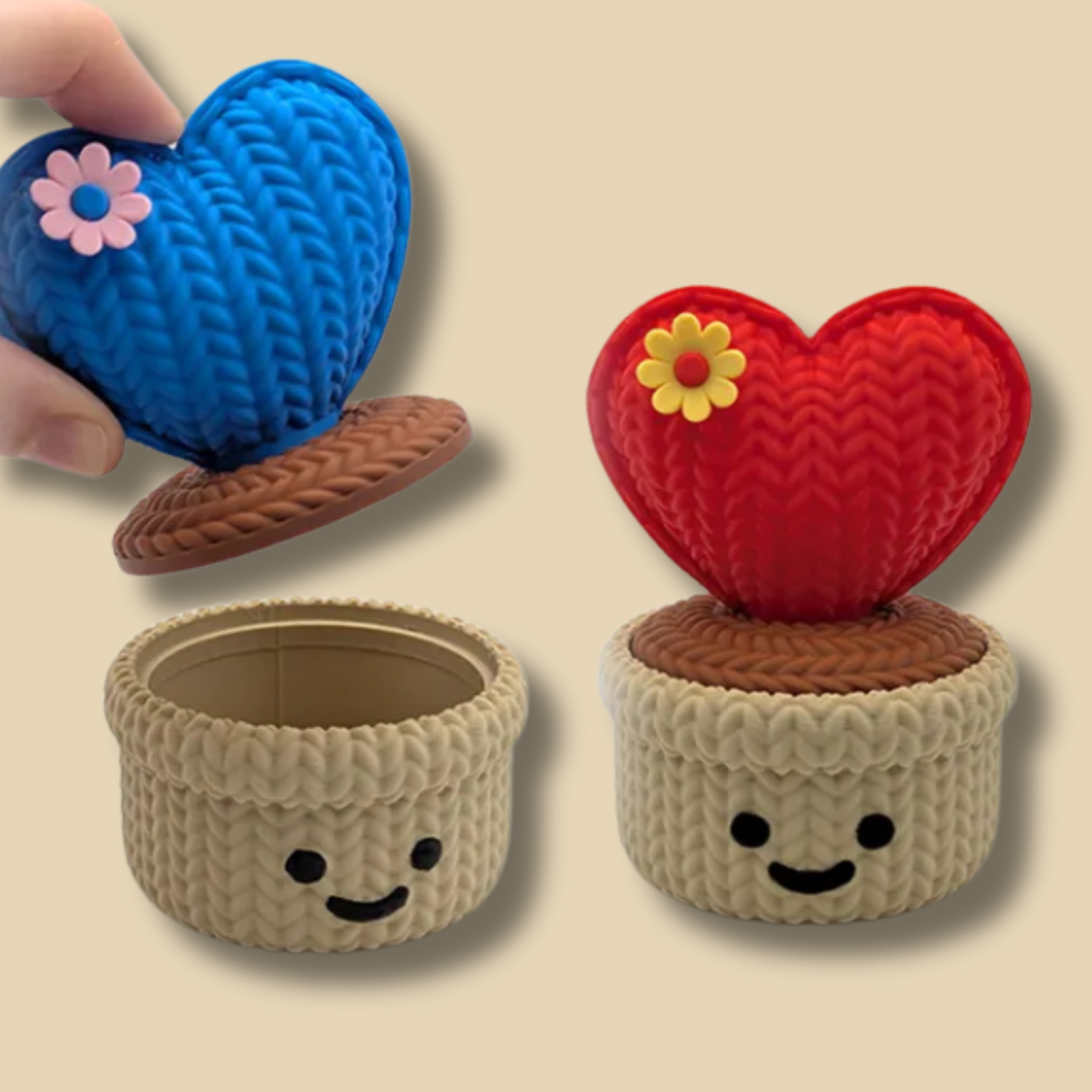 Cajita maceta corazón tejido