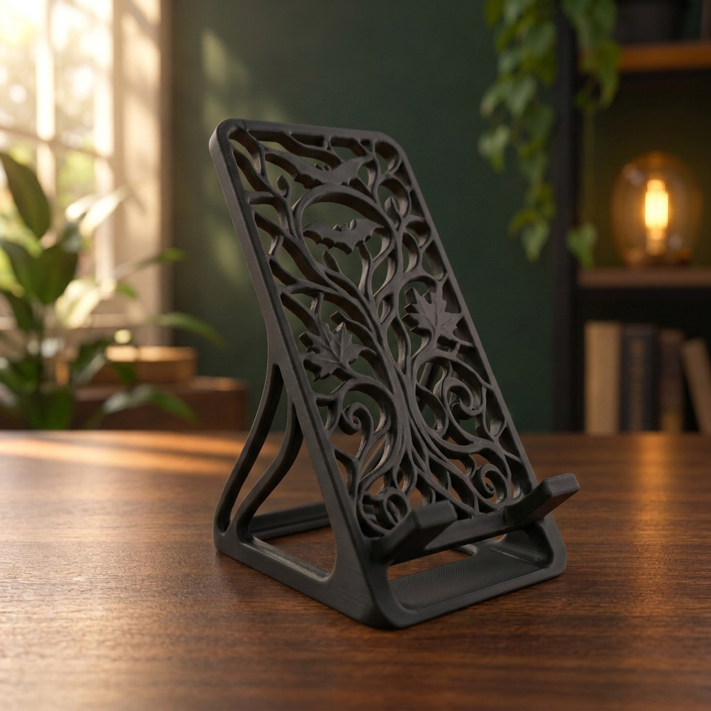 Soporte para celular con diseño otoñal, variante Negro.