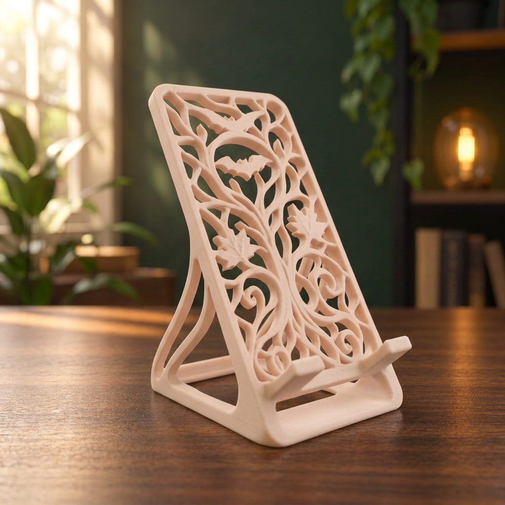 Soporte para celular con diseño otoñal, variante Beige.
