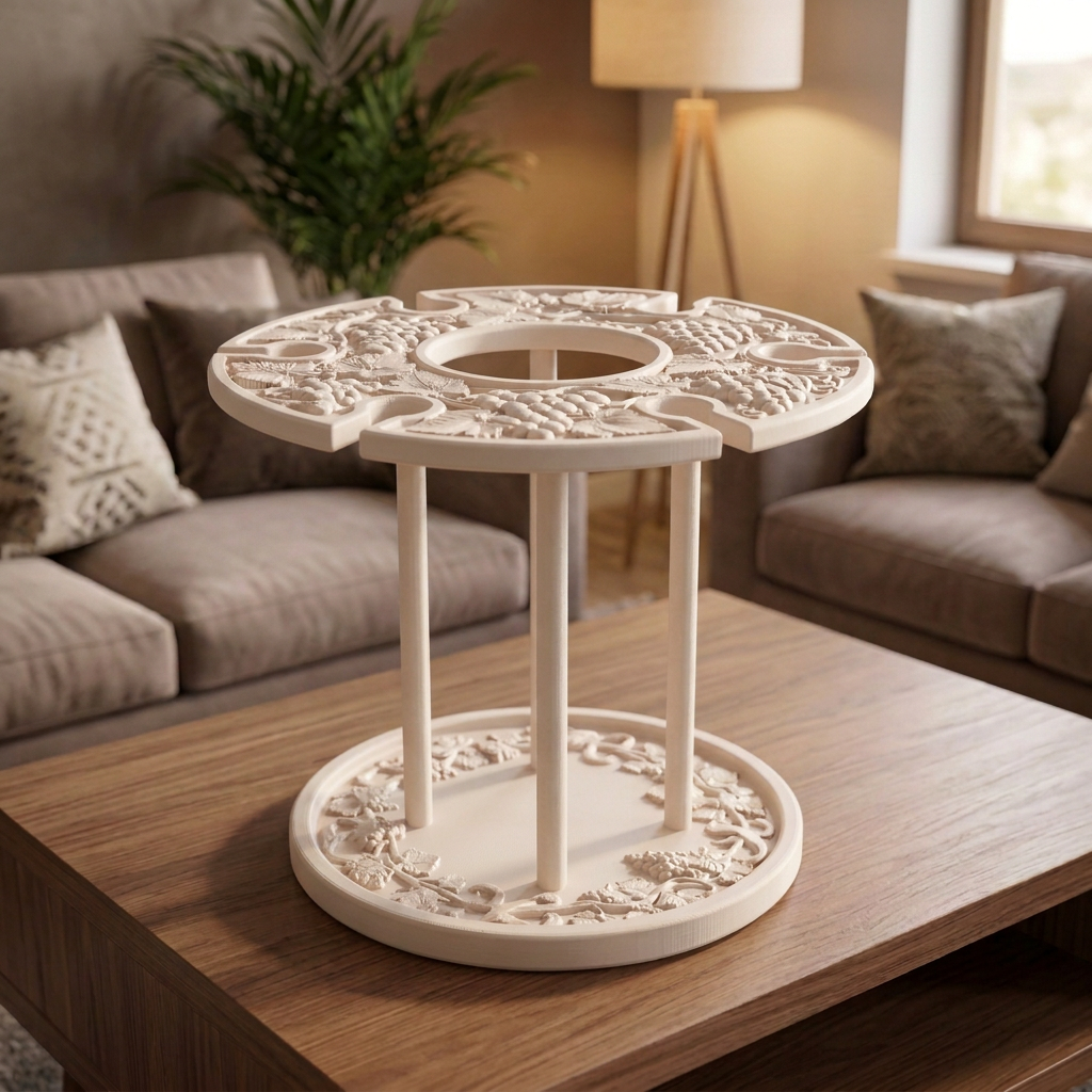 Portabotellas tallado con soporte para 6 copas, variante Beige.
