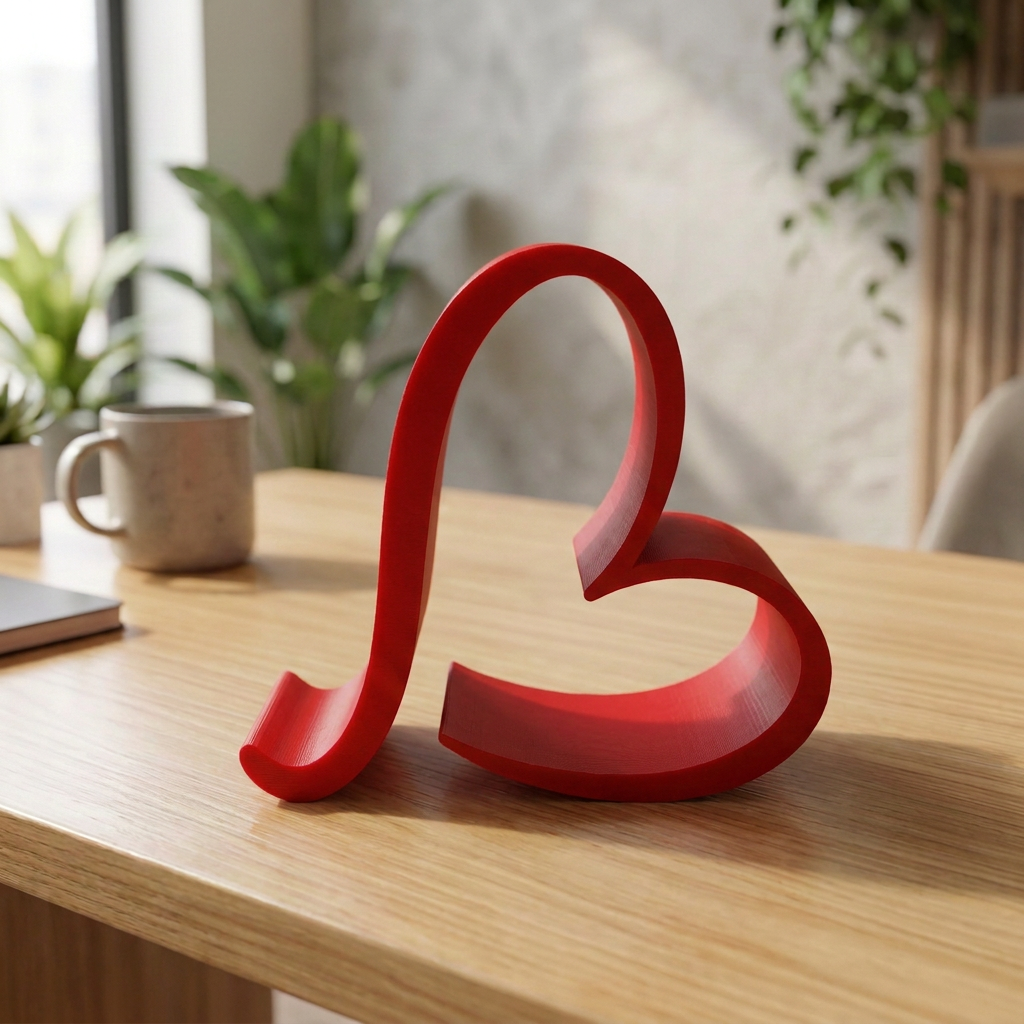 Soporte de celular en forma de corazón, vista lateral en un entorno de uso.