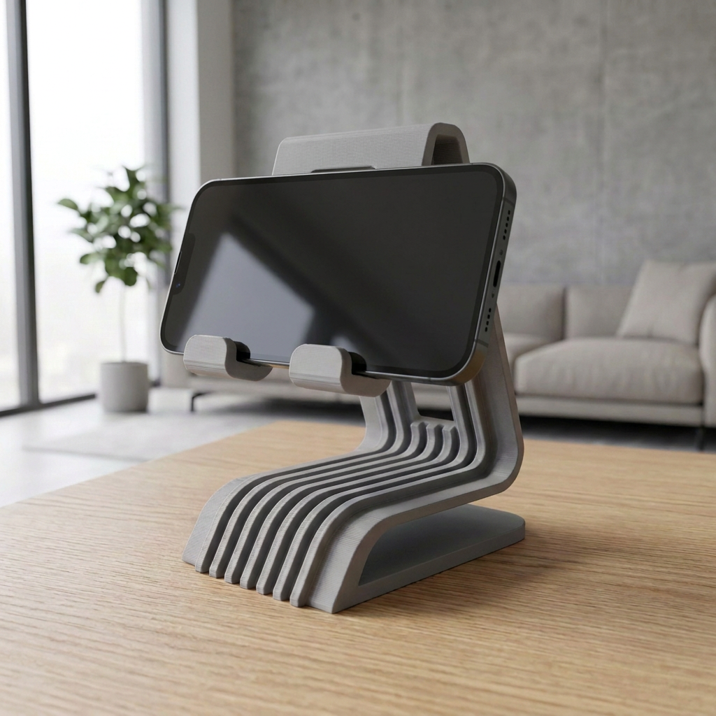 Soporte para celular Onami - Diseño elegante y firme, vista de tres cuartos en un entorno de uso.