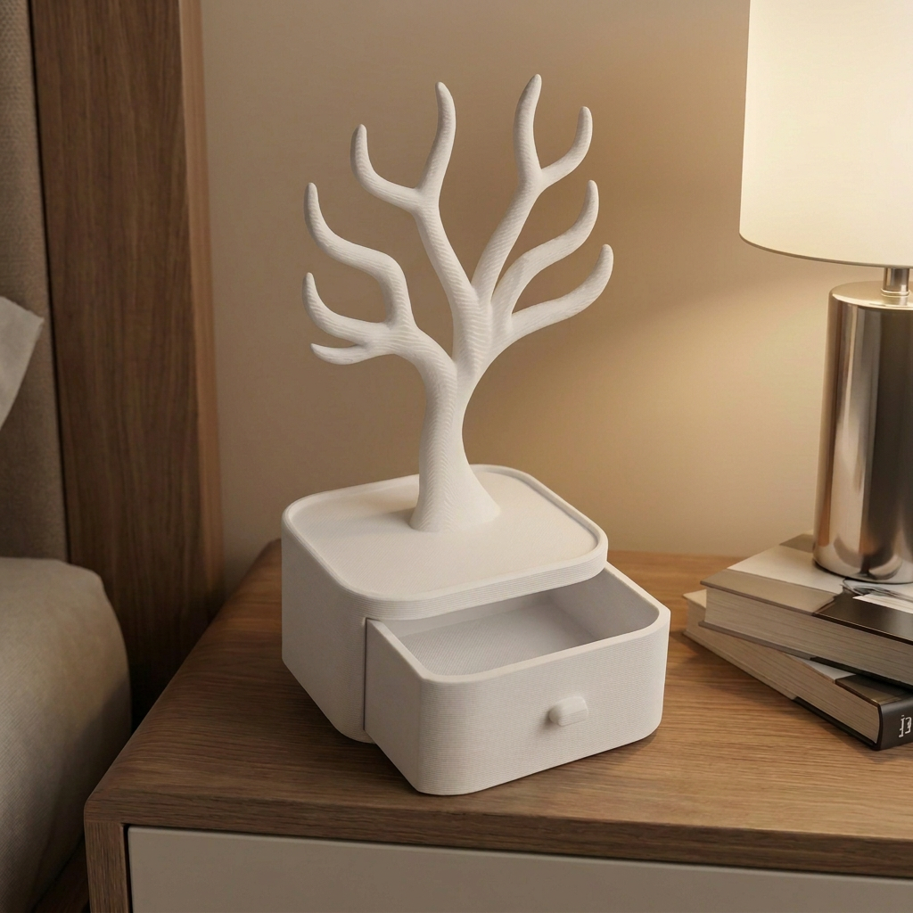 Alhajero con árbol para collares y anillos, variante Blanco.