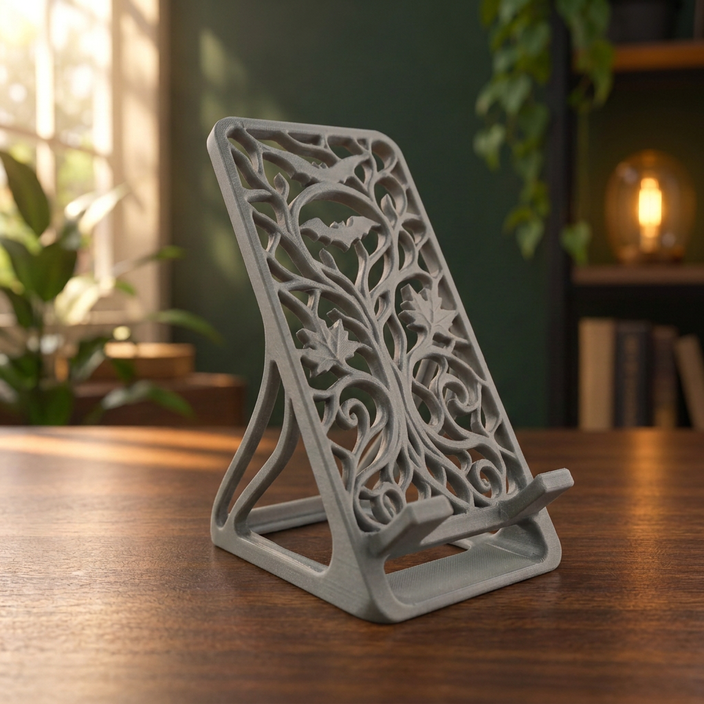 Soporte para celular con diseño otoñal, variante Gris.