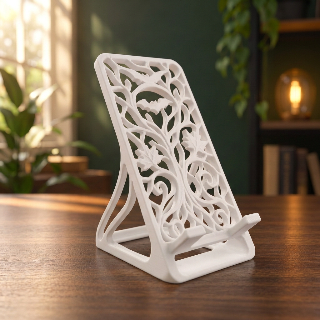 Soporte para celular con diseño otoñal, variante Blanco.