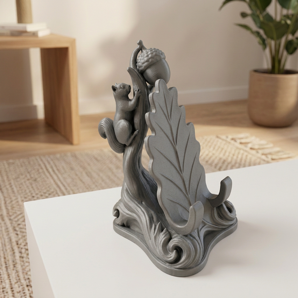 Soporte de celular de ardilla con bellota, variante Gris.