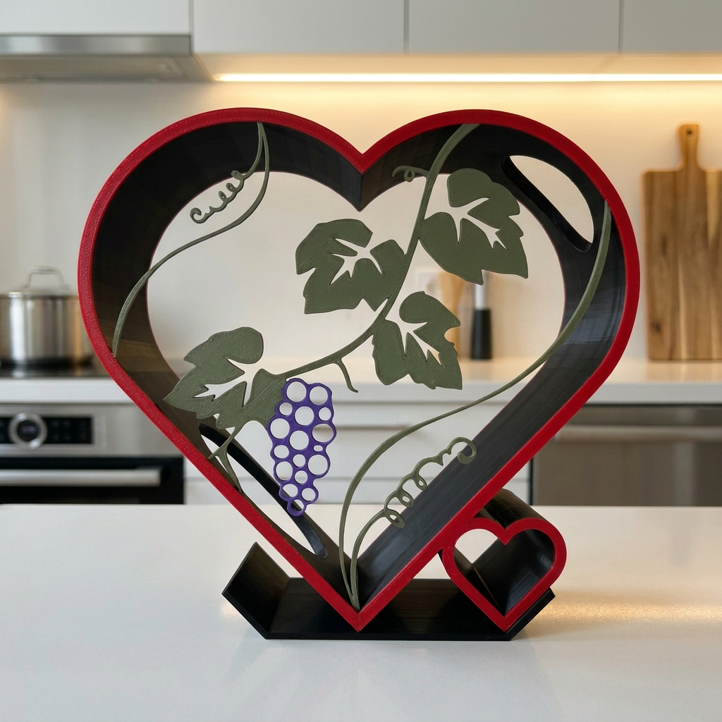 Portabotellas de vino con forma de corazón, color Same colors for everything, just fix the lower branch that has some purple and it should be all %Verde Oscuro%.