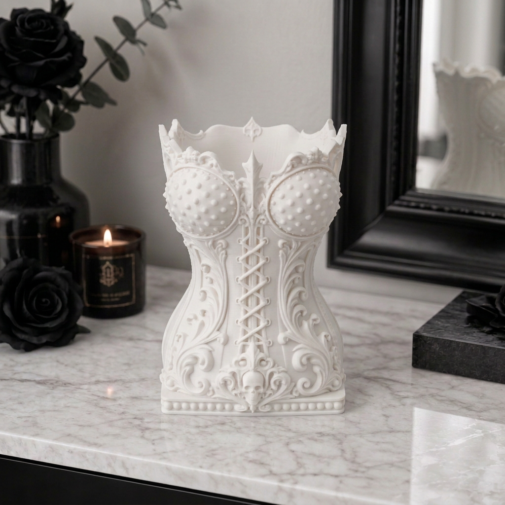 Organizador de maquillaje corset gótico, variante Blanco.