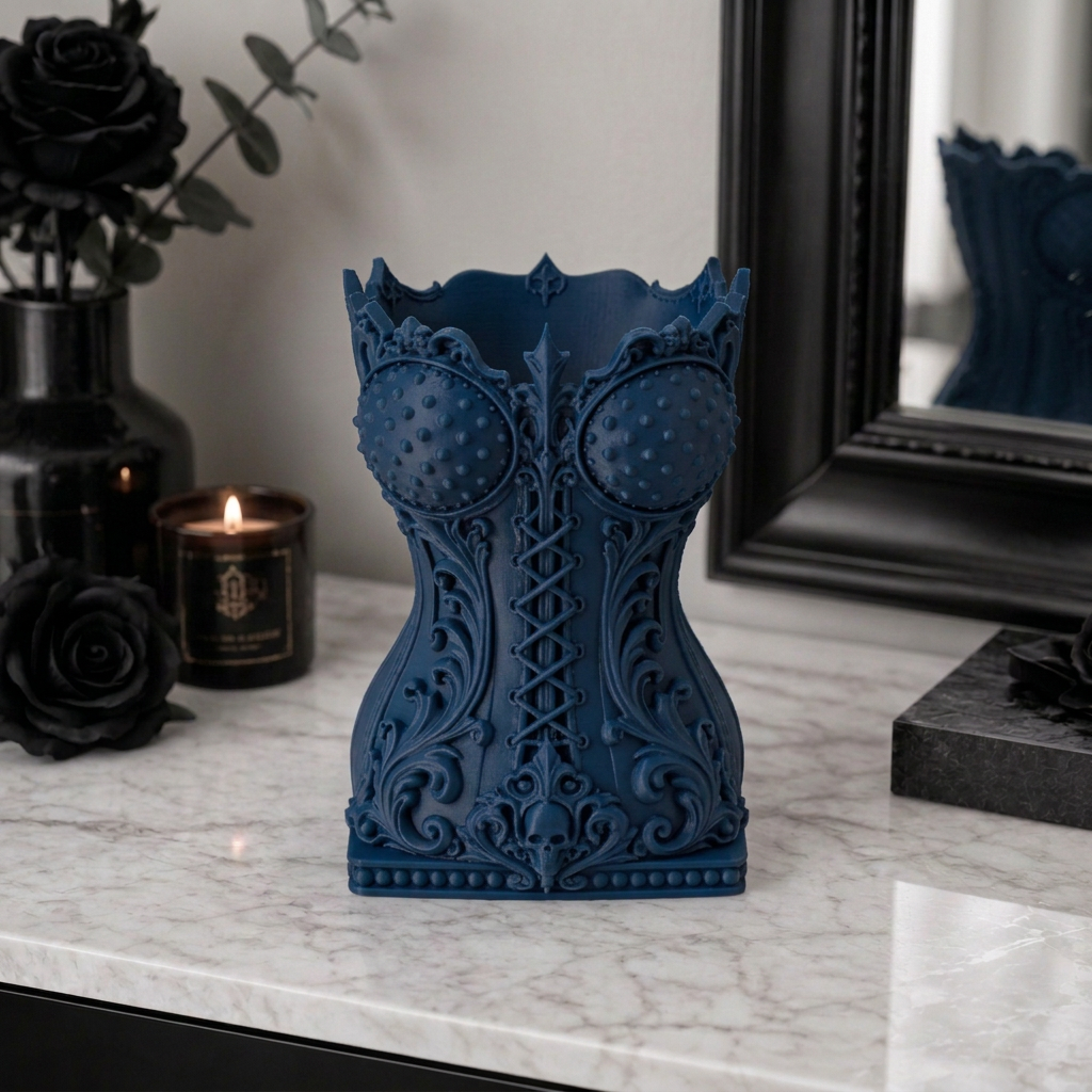 Organizador de maquillaje corset gótico, variante Azul Oscuro.