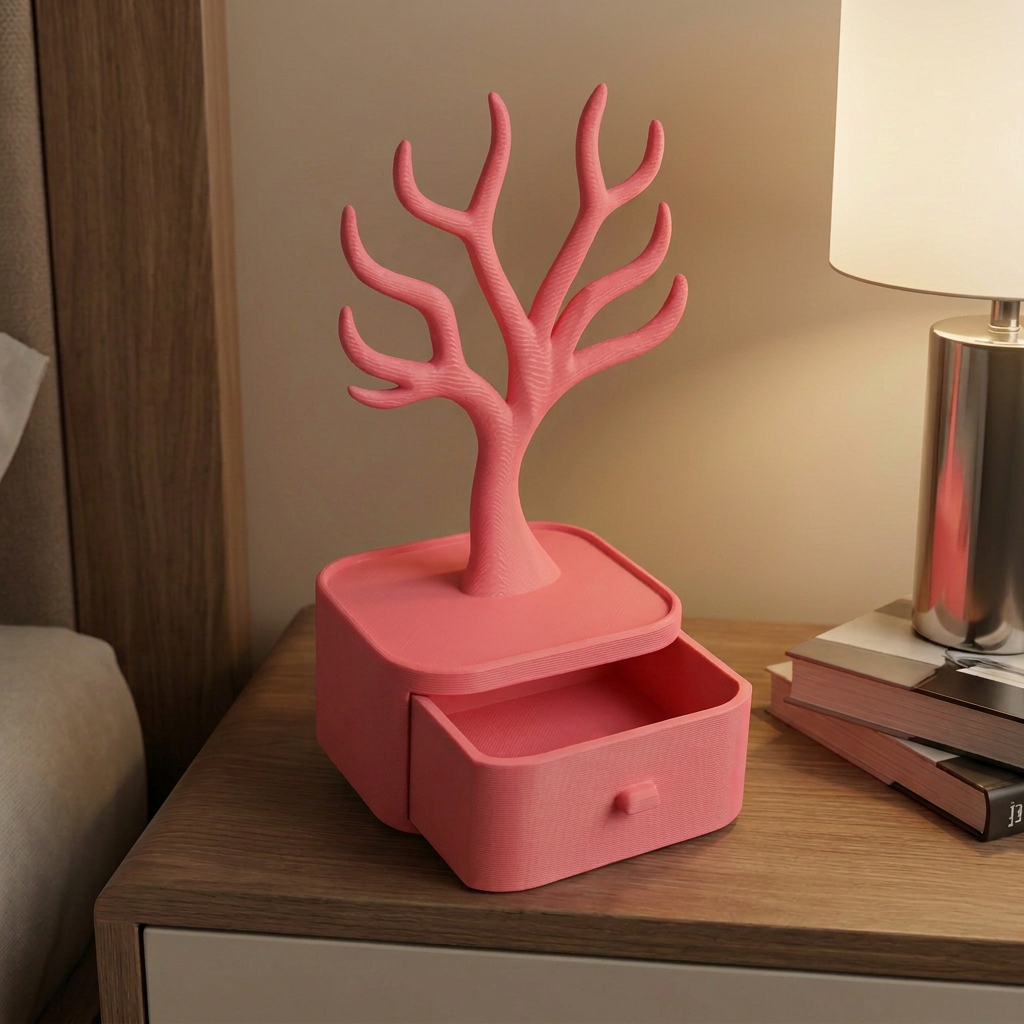 Alhajero con árbol para collares y anillos, variante Rosa.
