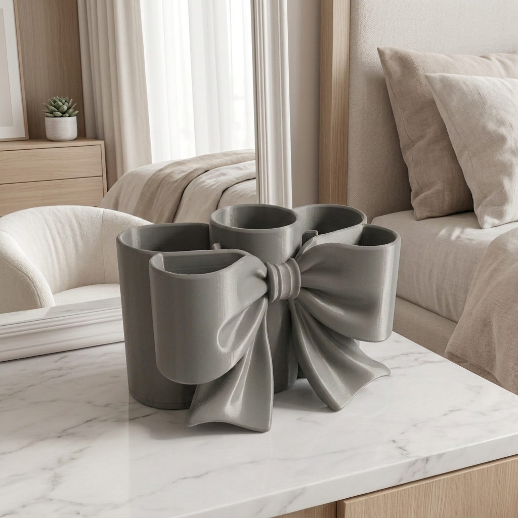 Porta Pinceles de Maquillaje Estilo Moño, variante Gris.