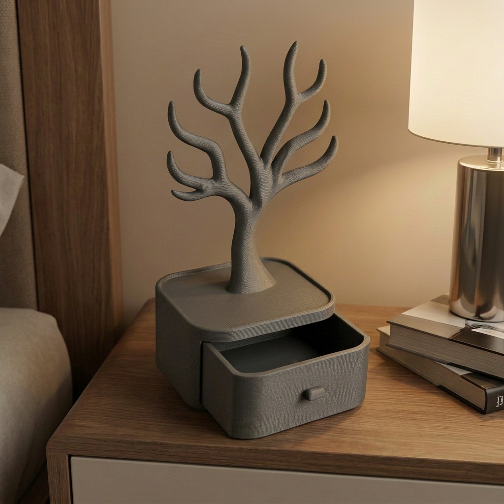 Alhajero con árbol para collares y anillos, variante Gris.