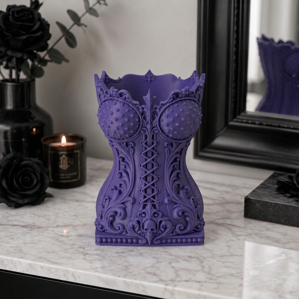 Organizador de maquillaje corset gótico, variante Violeta.