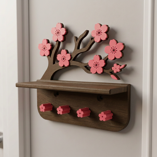 Repisa flotante y llavero diseño floral, color Brown parts to %Madera Nogal% (more 3d print texture like, highend bambulab print)..